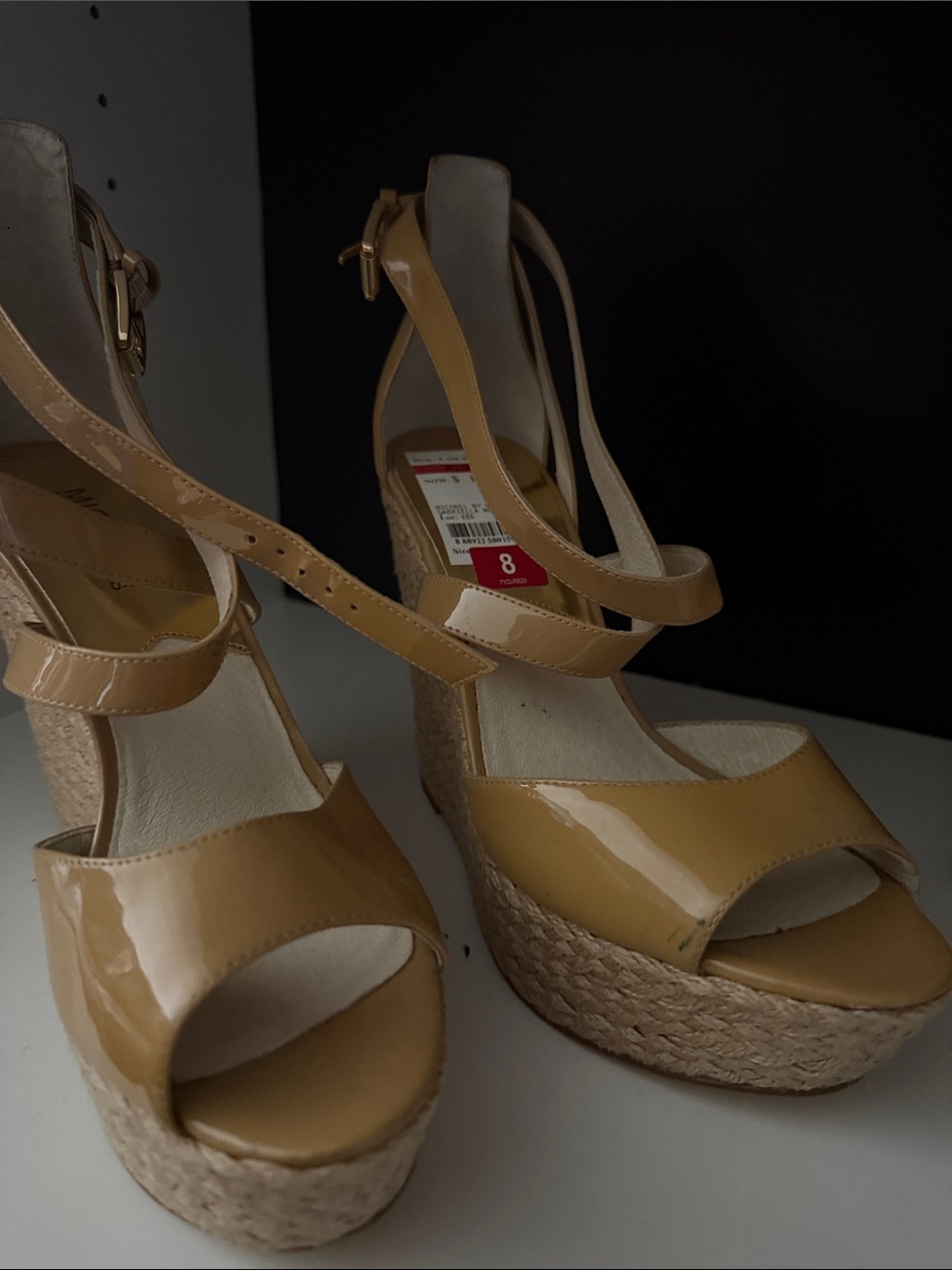 Michael Kors Tan Patent Leather Espadrille Wedge Sandals